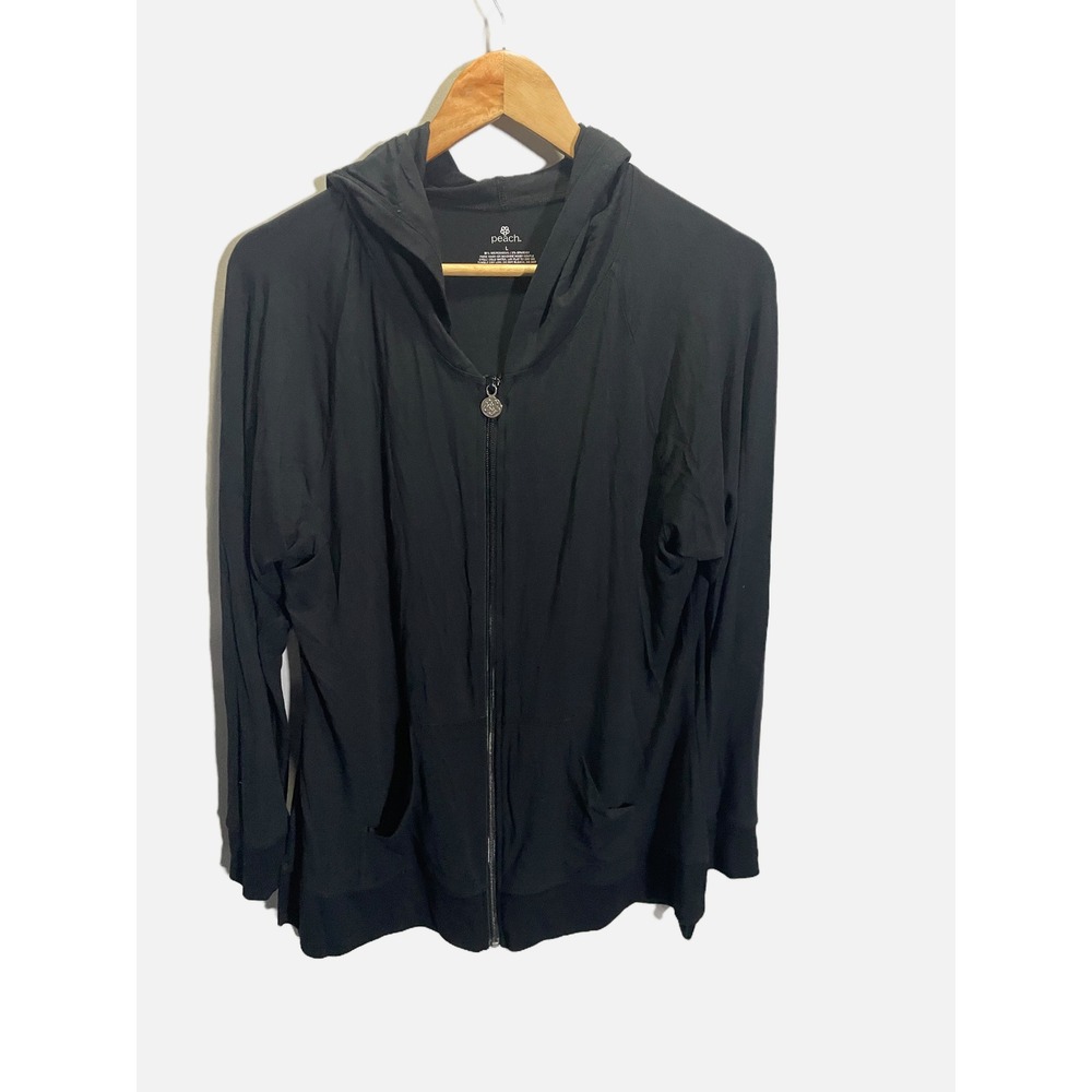 Peach Hoodie Women Large Black Micromodal Full Zip Lightweight Athleisure Yoga